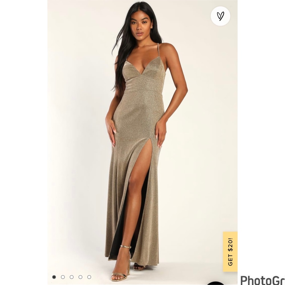 Icon Moment Shiny Gold Lurex Lace-Up Mermaid Maxi Dress